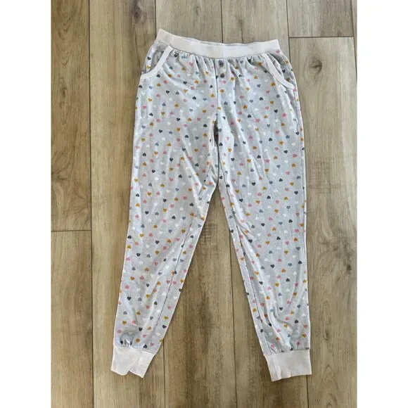 Cuddle Duds XS Gray Hearts Pajama Set Soft Ribbed Henley Joggers Pockets - Picture 4 of 16
